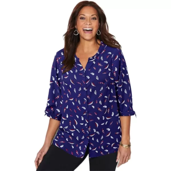 Catherines Women's Plus Size Georgette Buttonfront Tie Sleeve Cafe Blouse