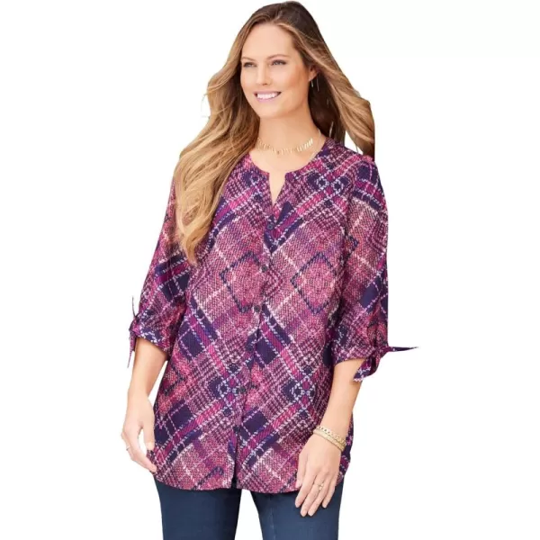 Catherines Women's Plus Size Georgette Buttonfront Tie Sleeve Cafe Blouse