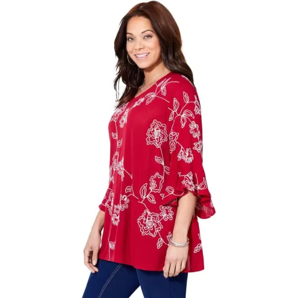 Catherines Women's Plus Size Petite Embroidered Gauze Tunic