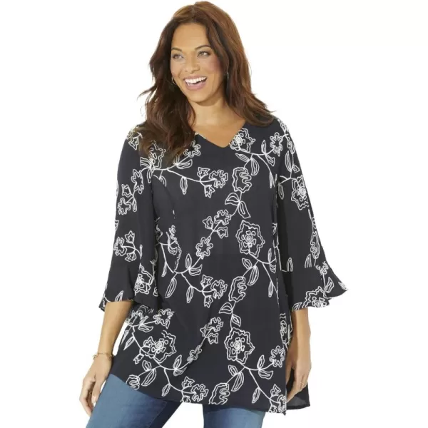 Catherines Women's Plus Size Petite Embroidered Gauze Tunic