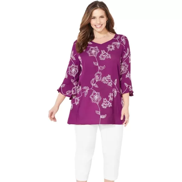 Catherines Women's Plus Size Petite Embroidered Gauze Tunic