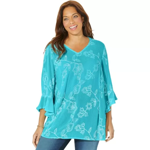 Catherines Women's Plus Size Petite Embroidered Gauze Tunic