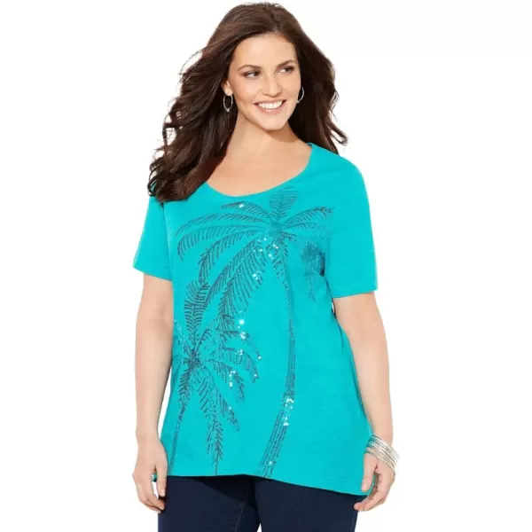 Catherines Women's Plus Size Slub Knit Sparkling Sequin Tee
