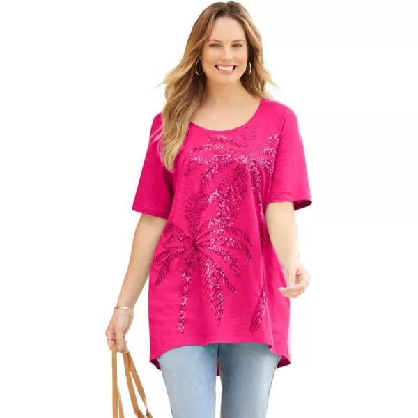 Catherines Women's Plus Size Slub Knit Sparkling Sequin Tee