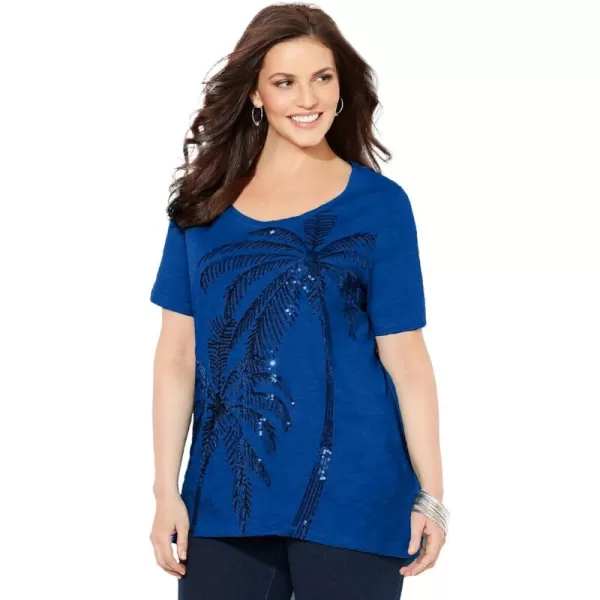 Catherines Women's Plus Size Slub Knit Sparkling Sequin Tee
