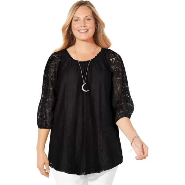 Catherines Women's Plus Size Stretch Lace Peasant Blouse