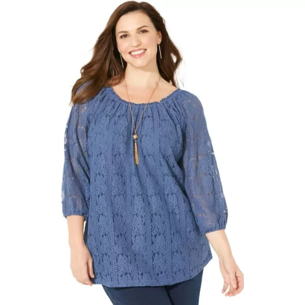 Catherines Women's Plus Size Stretch Lace Peasant Blouse