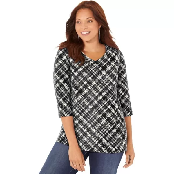 Catherines Women's Plus Size Suprema 3/4 Sleeve V-Neck Tee