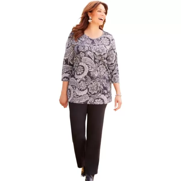 Catherines Women's Plus Size Suprema 3/4 Sleeve V-Neck Tee