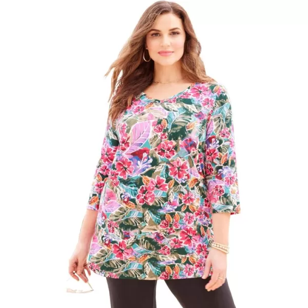 Catherines Women's Plus Size Suprema 3/4 Sleeve V-Neck Tee