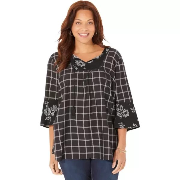Catherines Women's Plus Size Twin-Print Georgette Peasant Blouse