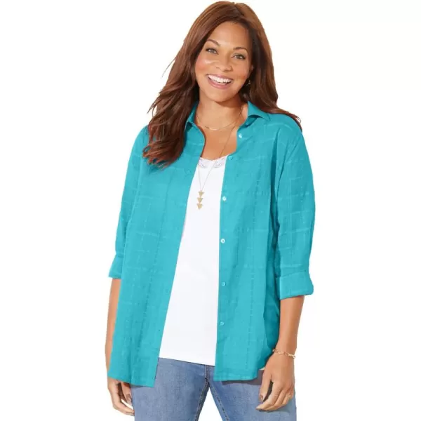 Catherines Women's Plus Size Windowpane Buttonfront Shirt
