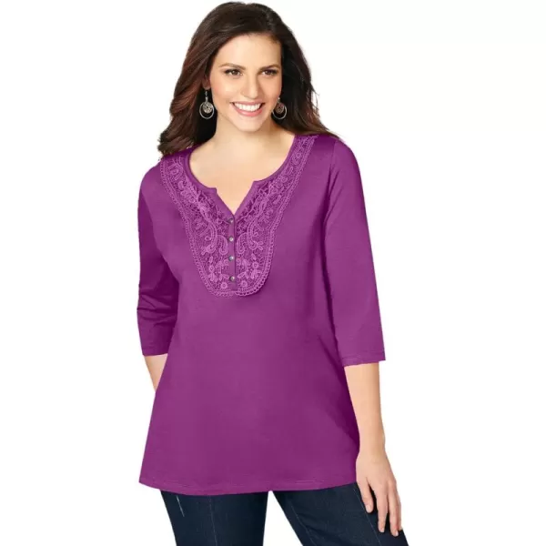Catherines Women's Plus Size Crochet Placket Tee