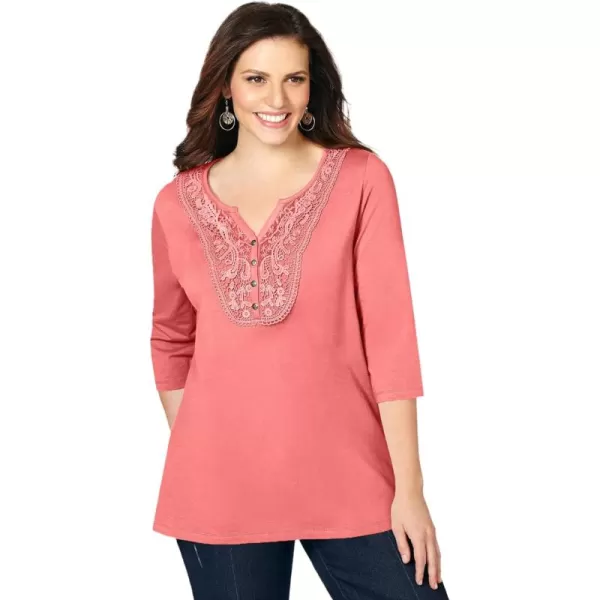 Catherines Women's Plus Size Crochet Placket Tee