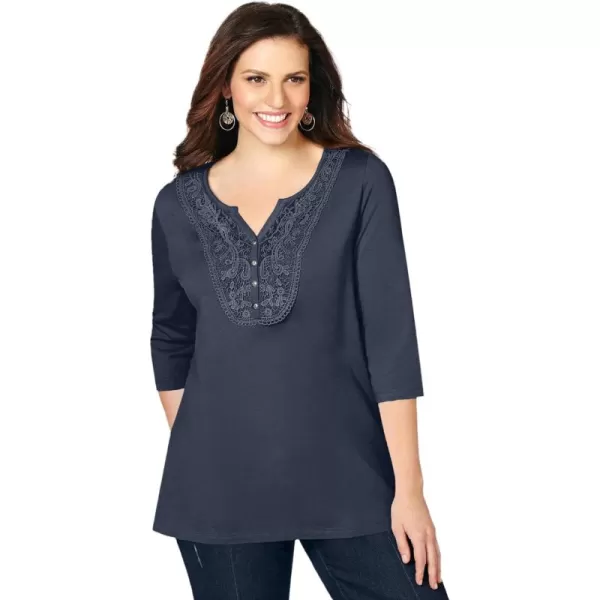 Catherines Women's Plus Size Crochet Placket Tee