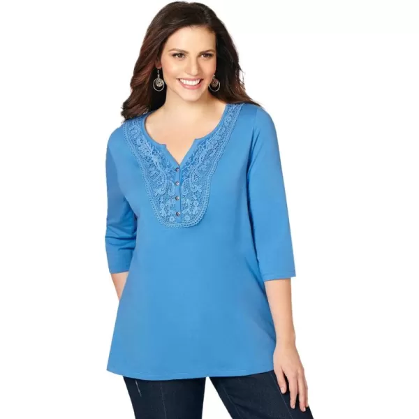 Catherines Women's Plus Size Crochet Placket Tee