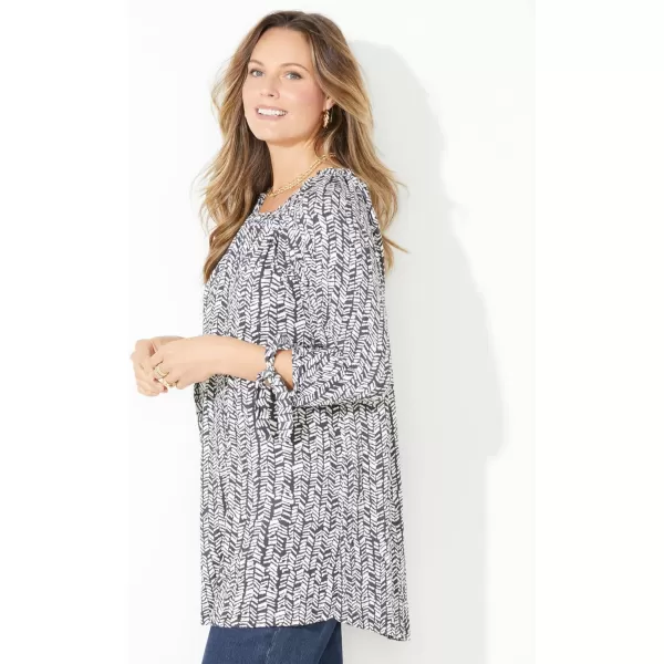 Catherines Women's Plus Size Ruched Neck Tie-Sleeve Top