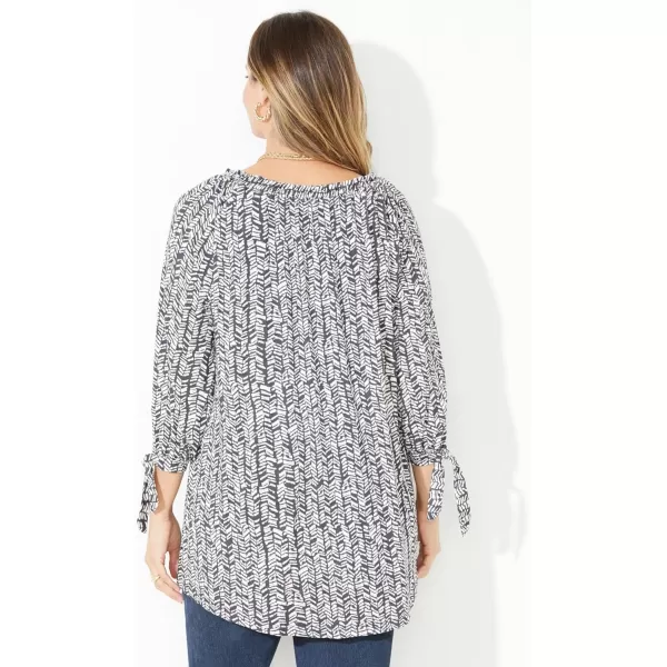 Catherines Women's Plus Size Ruched Neck Tie-Sleeve Top