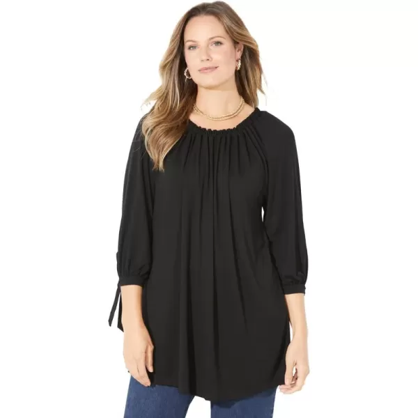Catherines Women's Plus Size Ruched Neck Tie-Sleeve Top