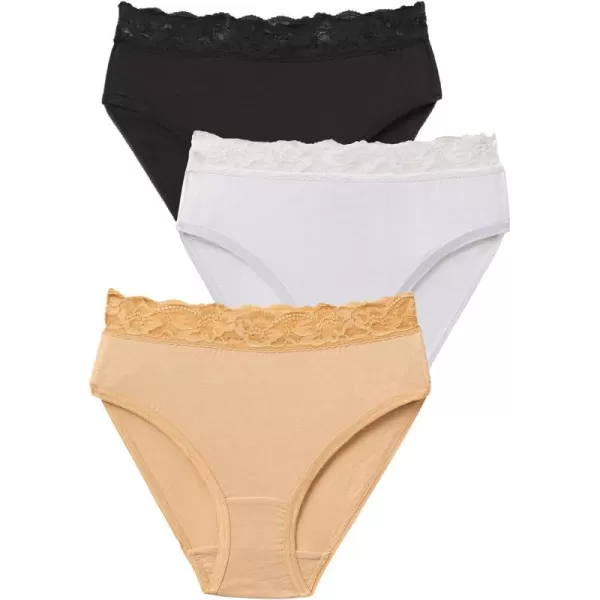 Woman Within Women's Plus Size Lace Waist Hi-Cut Brief 3-Pack