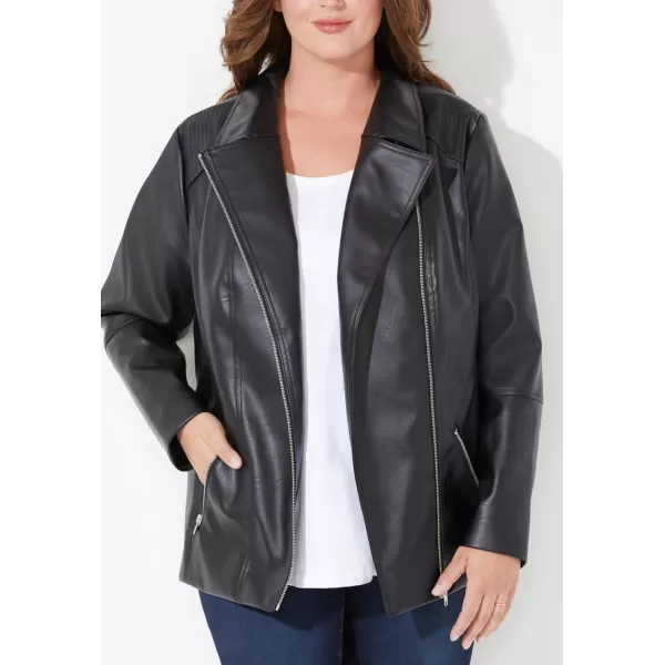 Catherines Women's Plus Size Petite Faux Leather Moto Jacket