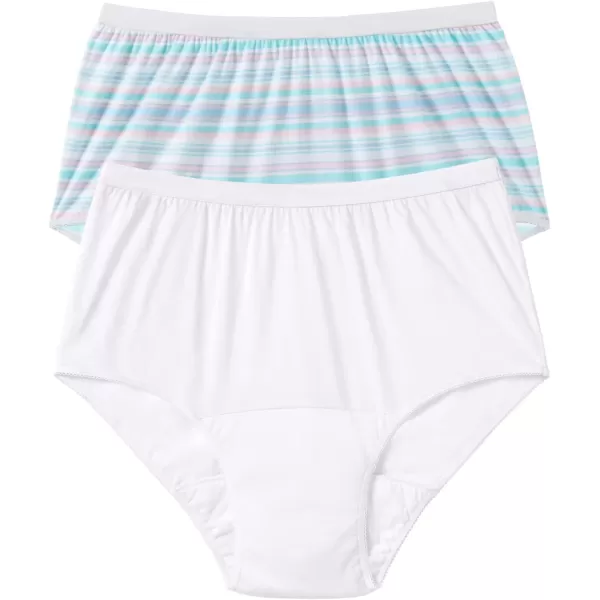 Comfort Choice Women's Plus Size Cotton Incontinence Brief 2-Pack - 9, Stripe Pack Multicolored