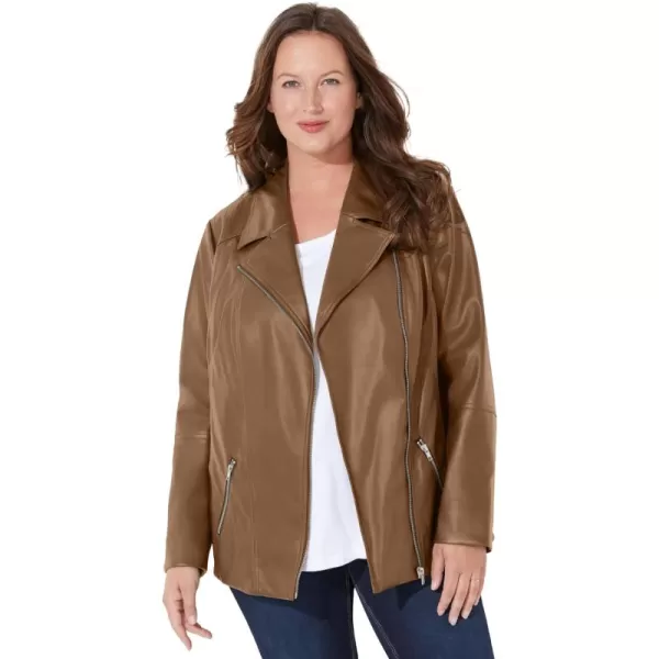 Catherines Women's Plus Size Petite Faux Leather Moto Jacket