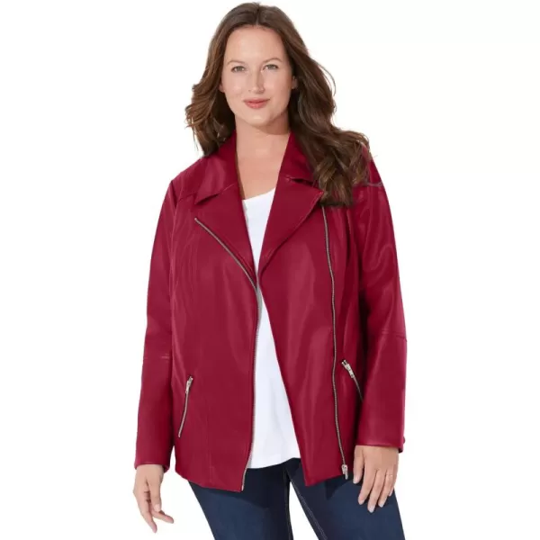 Catherines Women's Plus Size Petite Faux Leather Moto Jacket
