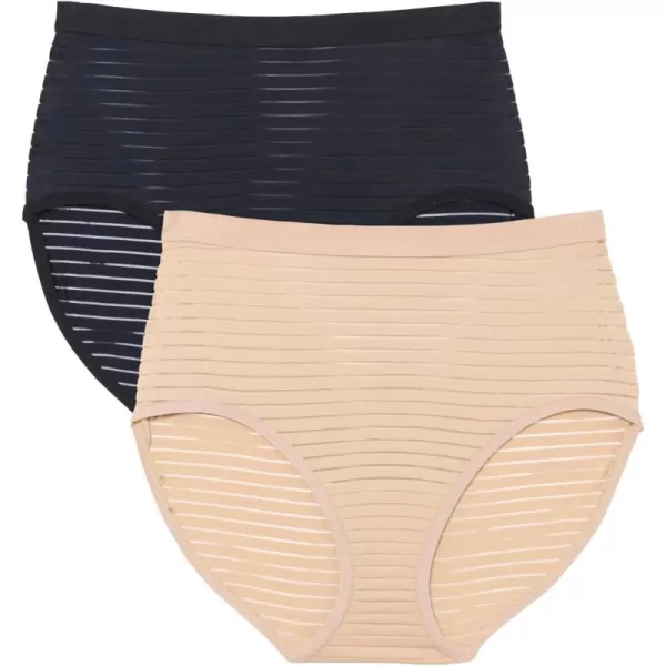 Comfort Choice Women's Plus Size 2-Pack Breathable Shadow Stripe Brief