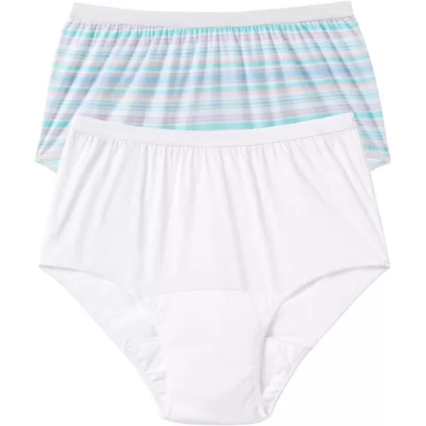 Comfort Choice Women's Plus Size Cotton Incontinence Brief 2-Pack - 9, Stripe Pack Multicolored