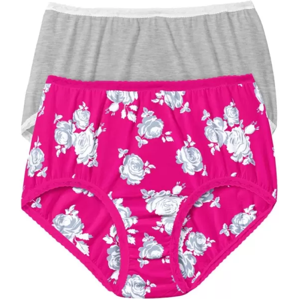Comfort Choice Women's Plus Size Cotton Spandex Lace Detail Brief 2-Pack