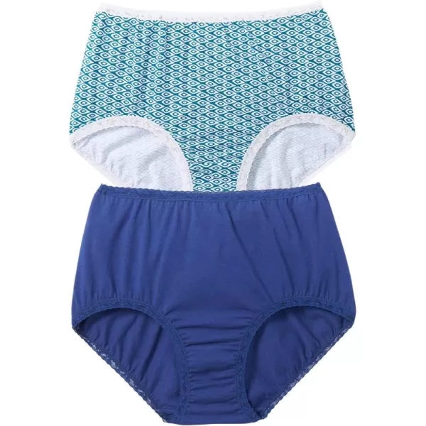 Comfort Choice Women's Plus Size Cotton Spandex Lace Detail Brief 2-Pack