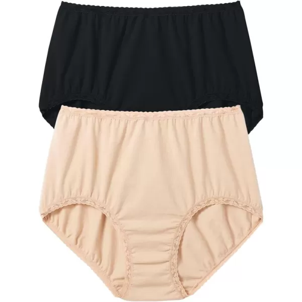 Comfort Choice Women's Plus Size Cotton Spandex Lace Detail Brief 2-Pack
