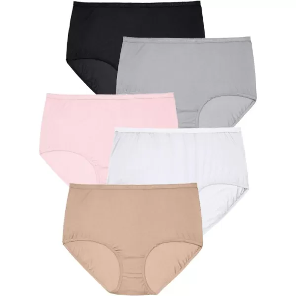 Comfort Choice Women's Plus Size Nylon Brief 5-Pack Underwear