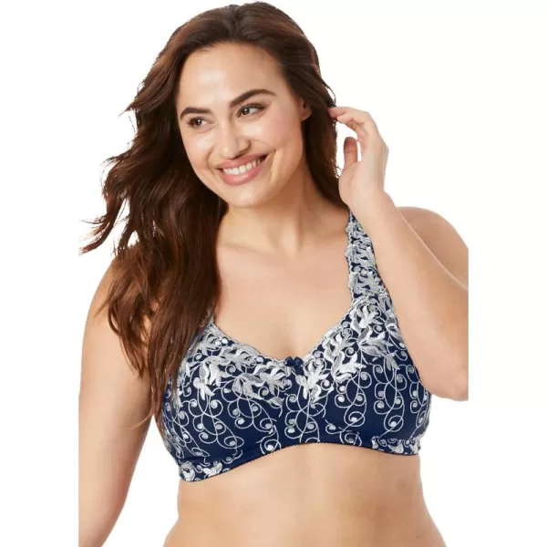 Women's Plus Size Embroidered Wireless Back-Close Bra