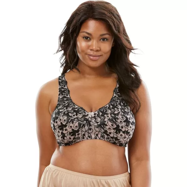 Women's Plus Size Embroidered Wireless Back-Close Bra