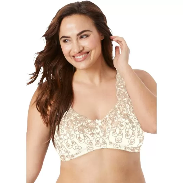 Women's Plus Size Embroidered Wireless Back-Close Bra
