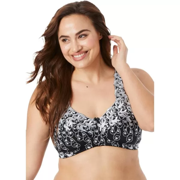 Women's Plus Size Embroidered Wireless Back-Close Bra
