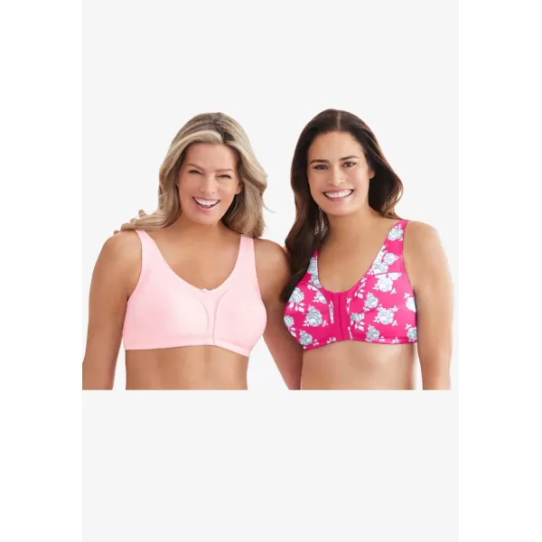 Comfort Choice Women's Plus Size Cotton Front-Close Wireless Bra
