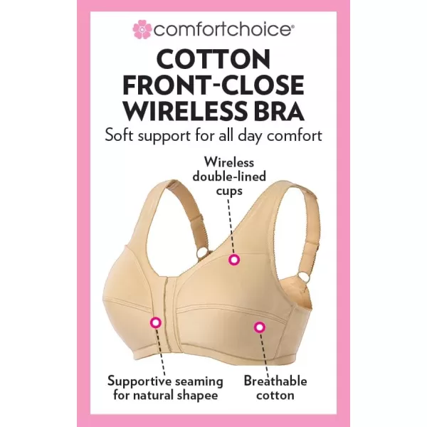 Comfort Choice Women's Plus Size Cotton Front-Close Wireless Bra