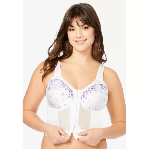 Woman Within Women's Plus Size Embroidered Front-Close Longline Posture Bra