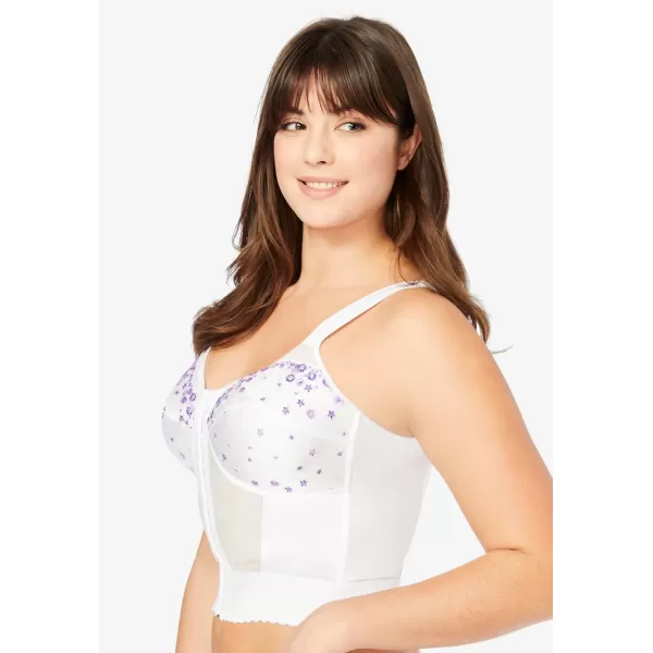 Woman Within Women's Plus Size Embroidered Front-Close Longline Posture Bra