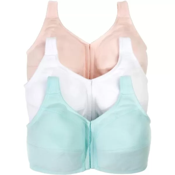 Comfort Choice Women's Plus Size 3-Pack Front-Close Cotton Wireless Bra