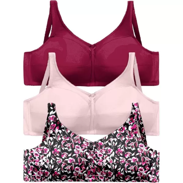 Comfort Choice Women's Plus Size 3-Pack Front-Close Cotton Wireless Bra