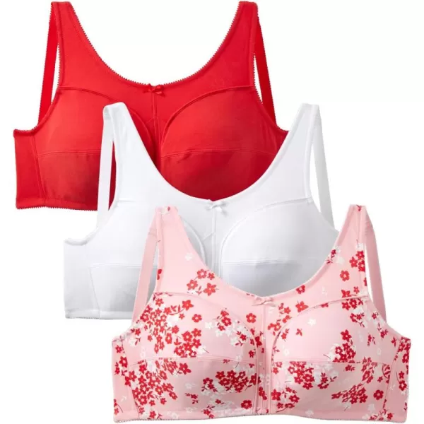 Comfort Choice Women's Plus Size 3-Pack Front-Close Cotton Wireless Bra