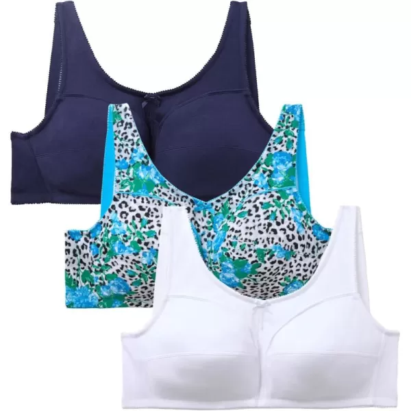 Comfort Choice Women's Plus Size 3-Pack Front-Close Cotton Wireless Bra