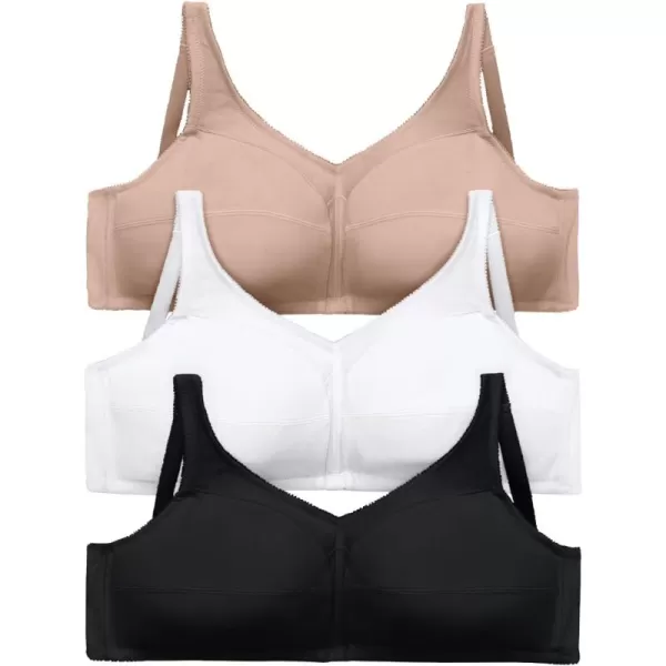 Comfort Choice Women's Plus Size 3-Pack Front-Close Cotton Wireless Bra