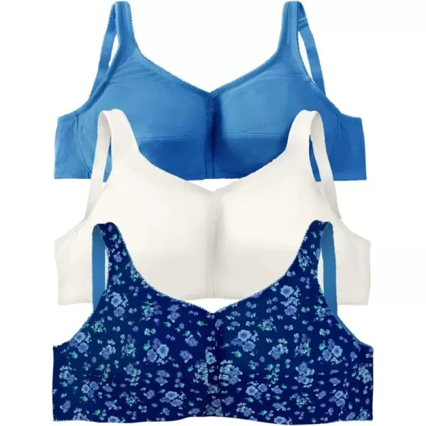Comfort Choice Women's Plus Size 3-Pack Front-Close Cotton Wireless Bra