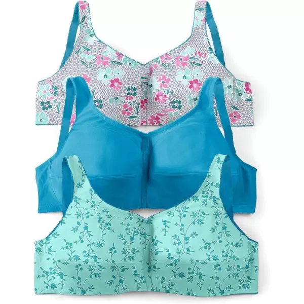 Comfort Choice Women's Plus Size 3-Pack Front-Close Cotton Wireless Bra