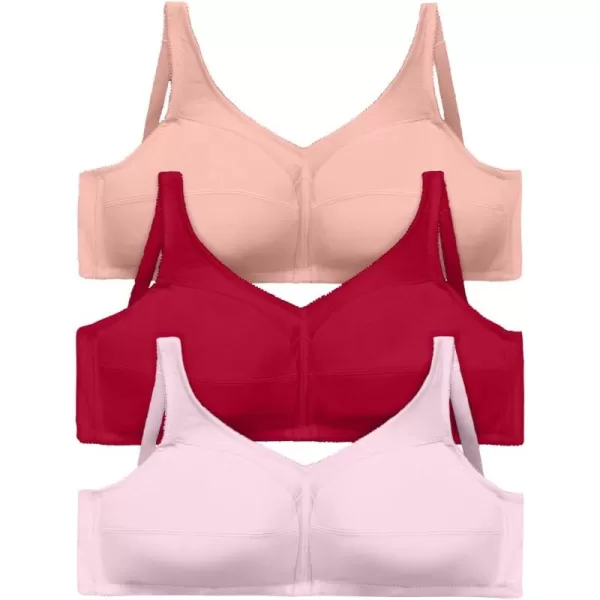 Comfort Choice Women's Plus Size 3-Pack Front-Close Cotton Wireless Bra